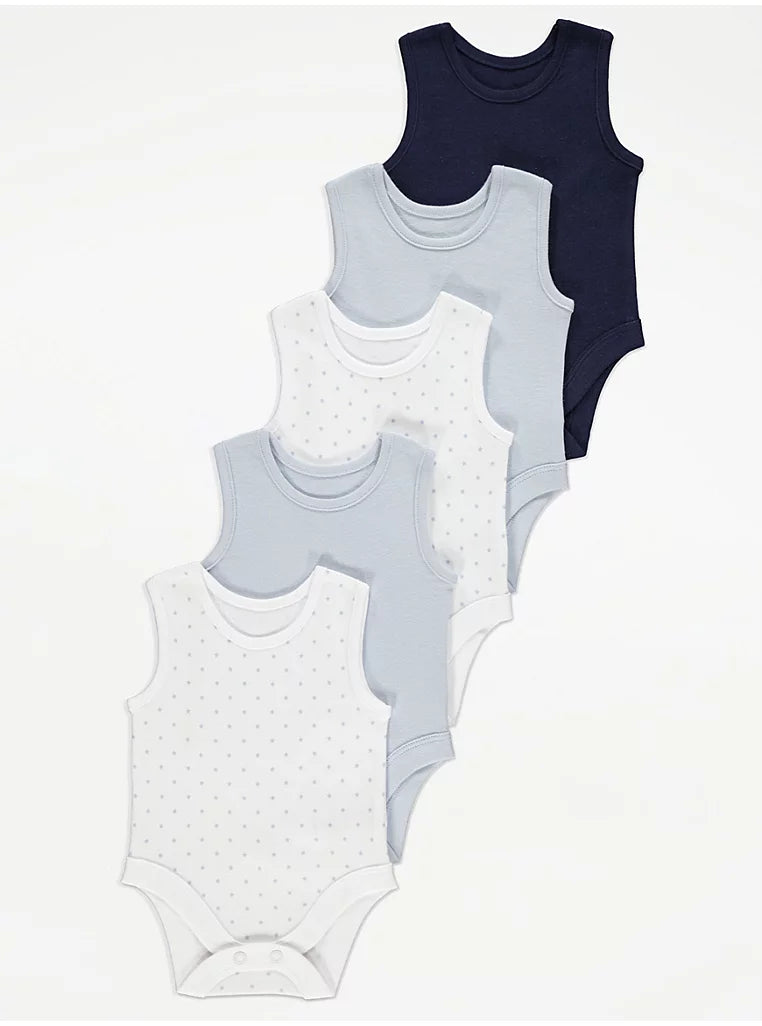 Blue Sleeveless Bodysuits (5pk)